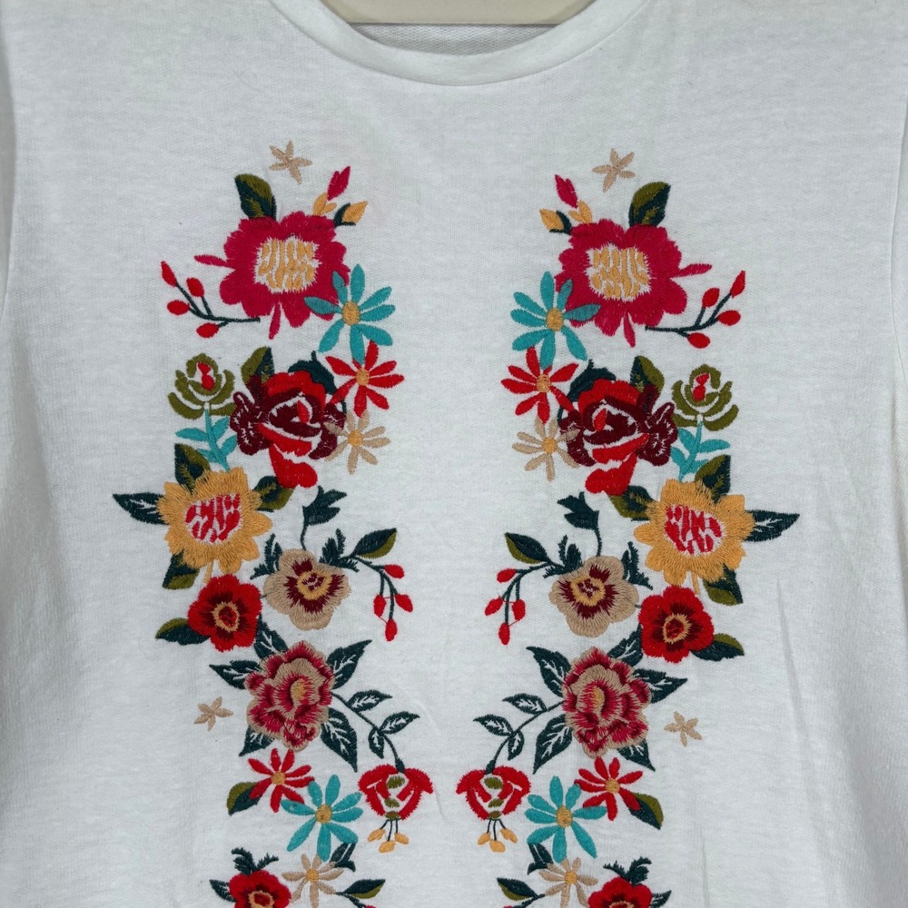 UMGEE‎ Embroidered T Shirt Tunic Dress Medium Pockets Cottage Boho Lounge Comfy - Picture 5 of 13
